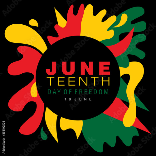 Juneteenth simple typography on a splash of abstract designs in national colors  photo