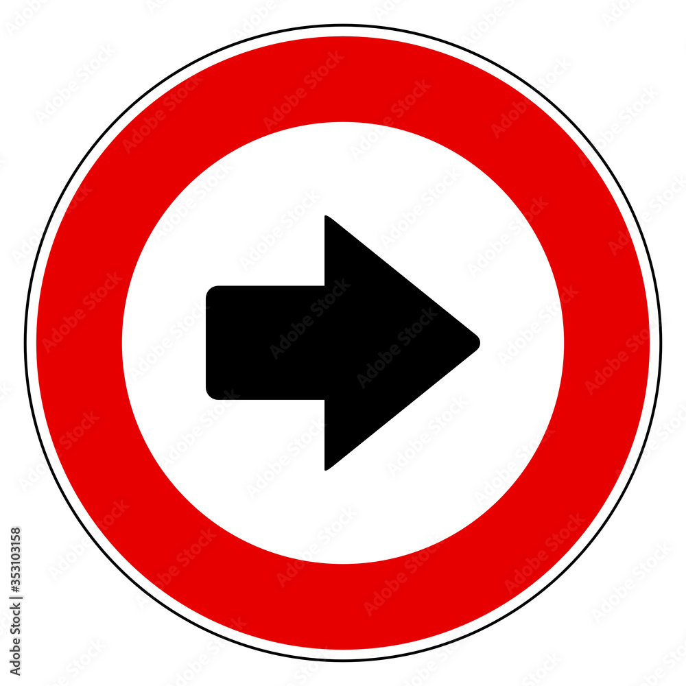 Pfeil nach rechts und Verbotsschild Pfeil nach rechts und Verbotsschild