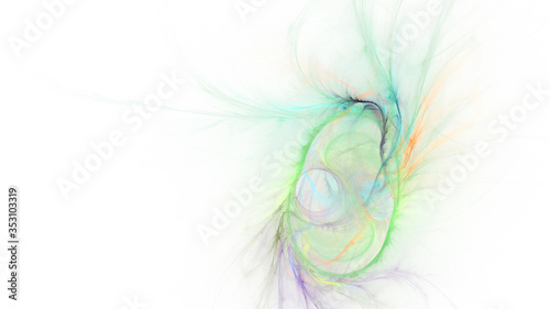 Abstract colorful orange and green glowing shapes. Fantasy light background. Digital fractal art. 3d rendering.