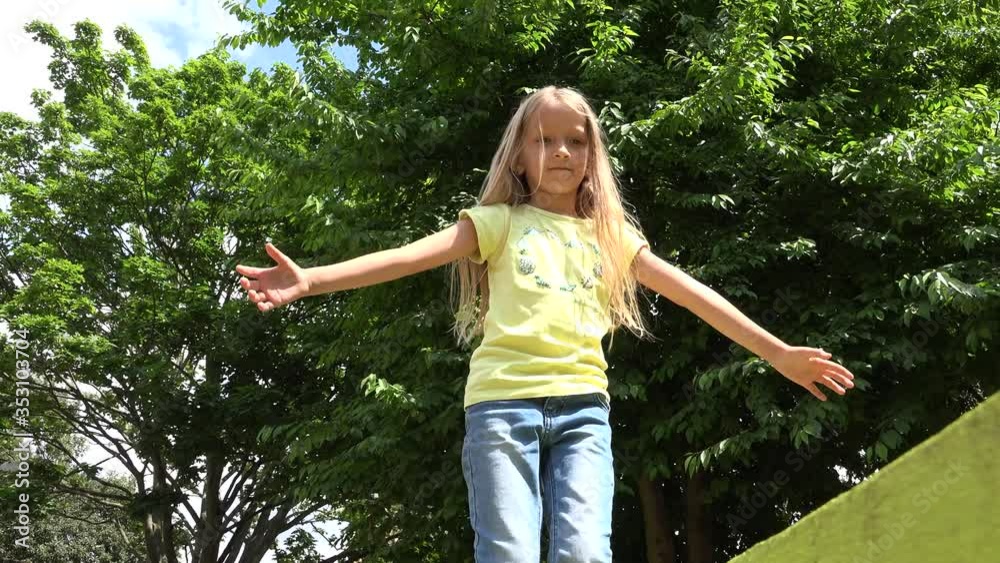Kid Playing at Playground, Happy Girl, Child Relaxing Outdoor in Nature, Children in Park Kid Playing at Playground, Happy Girl, Child Relaxing Outdoor in Nature, Children in Park