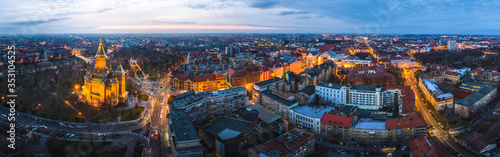 Wide panorama of Timisoara city, Romania. Timisoara at twiligh evening time