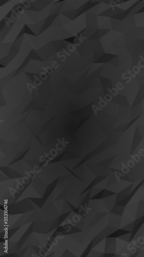 Black abstract background. Lowpoly backdrop. Gloomy crumpled paper. Vertical orientation. 3D illustration © Plastic man