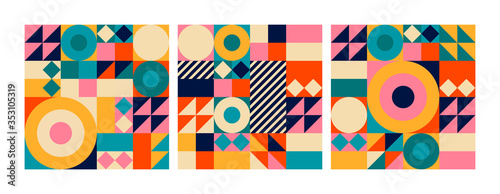 Vector set illustrations geometry minimalistic background poster with simple shape and figure. Seamless pattern.