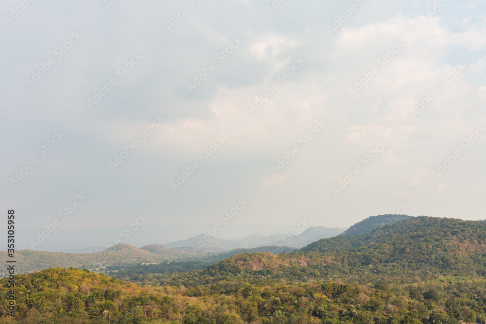 An aerial view of a mountain scenery of Namtok Samlan National Park. Beautiful nature at Saraburi province Thailand