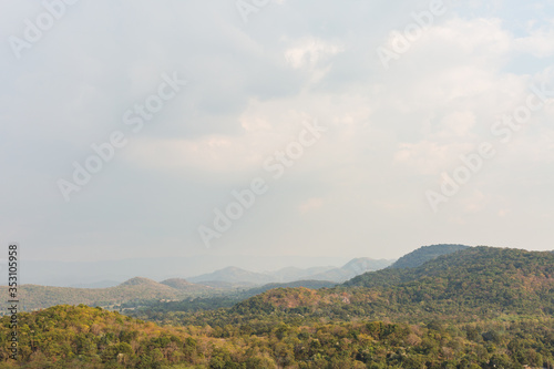 An aerial view of a mountain scenery of Namtok Samlan National Park. Beautiful nature at Saraburi province Thailand