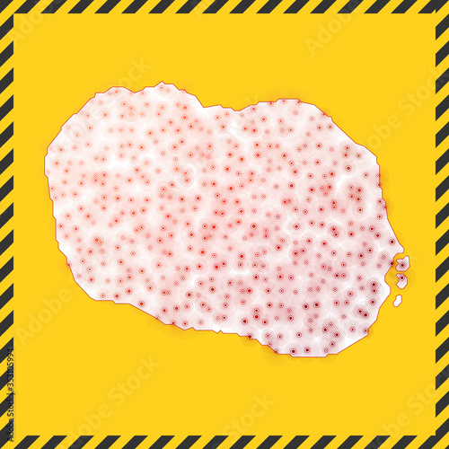 Rarotonga closed - virus danger sign. Lockdown island icon. Black striped border around map with virus spread concept. Vector illustration.