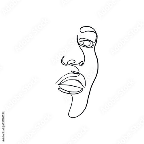 Linear woman or man beautiful simple face. Minimal logo. Vector icon design. Continuous line drawing. Woman portrait. Glamour vogue concept. 