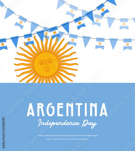 Argentina independence day. Vector banner background with bunting with flags of Argentina Background for greeting Card, Poster, Web Banner Design.