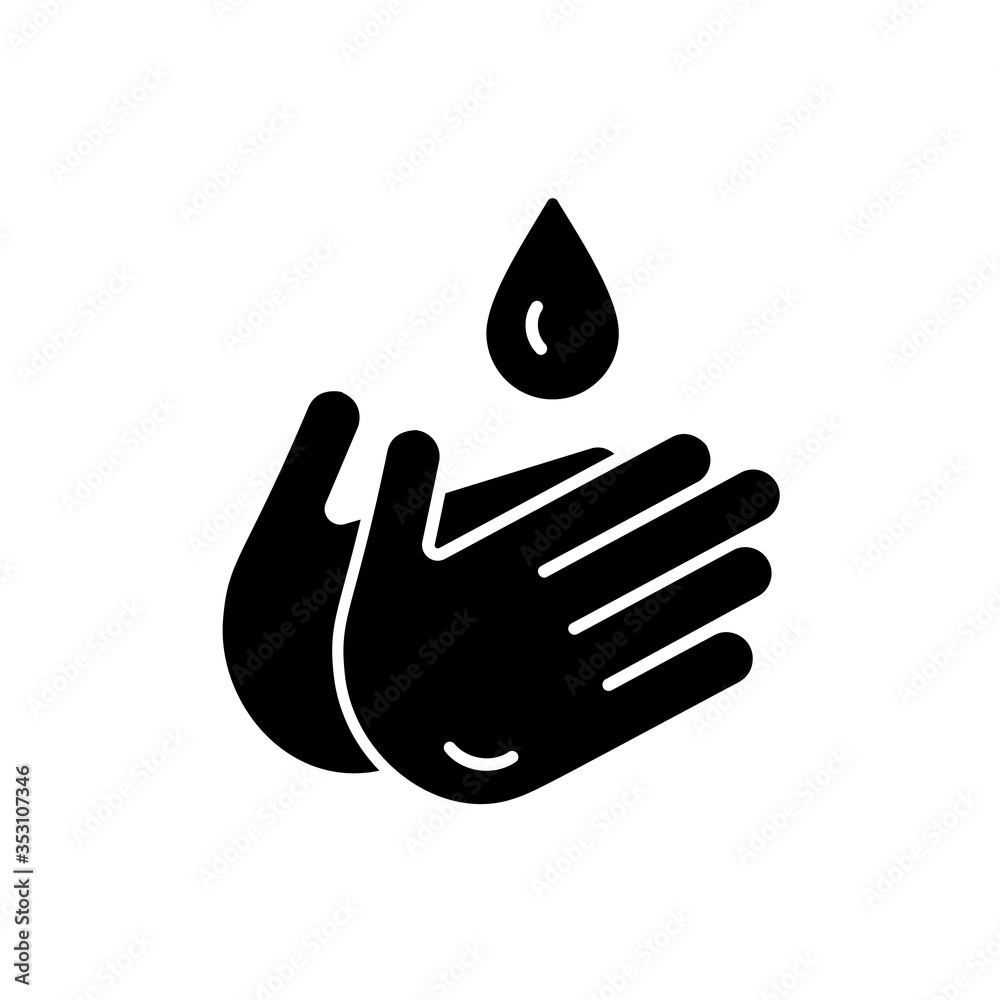 Hand and water drop black icon vector. Outline sign pictogram isolated on white. Symbol, logo illustration Coronavirus bacteria covid-19 concept Hand and water drop black icon vector. Outline sign pictogram isolated on white. Symbol, logo illustration Coronavirus bacteria covid-19 concept