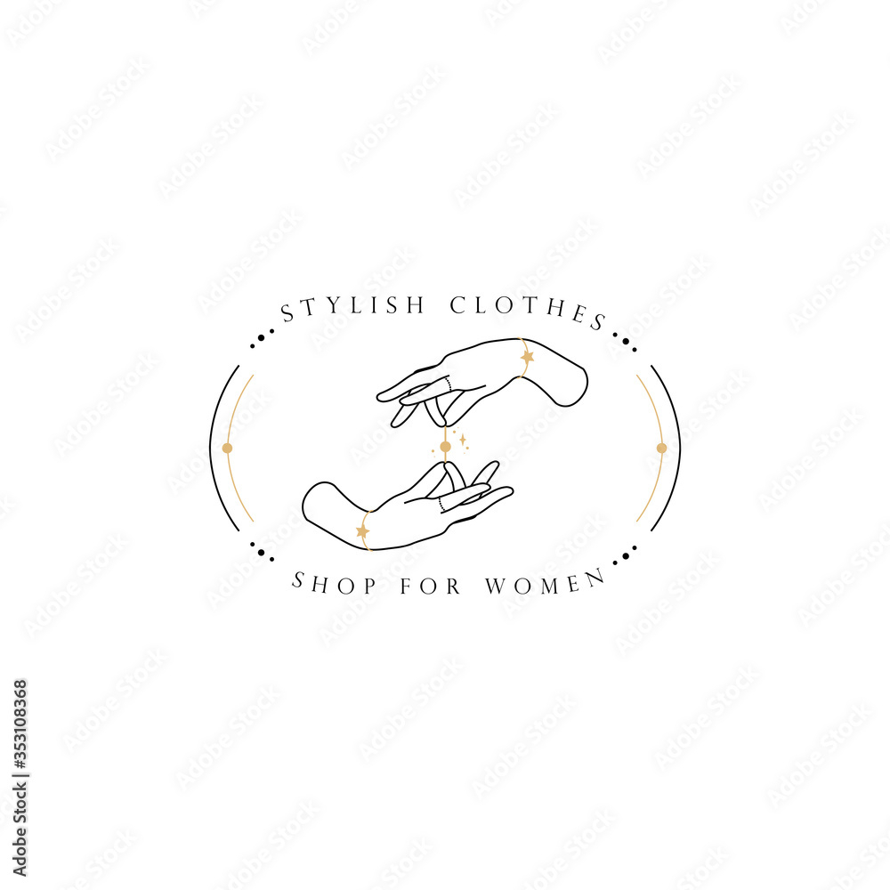 Obraz premium Hand line logo gesture. Vector illustration on white background. Hand drawn style. Love, care, skin and tattoo vector illustrations.