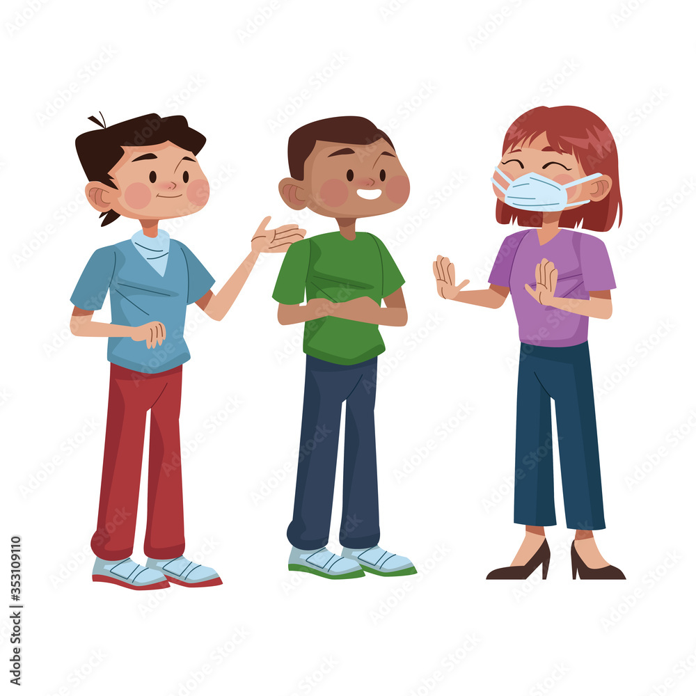 interracial young people using medical masks interracial young people using medical masks