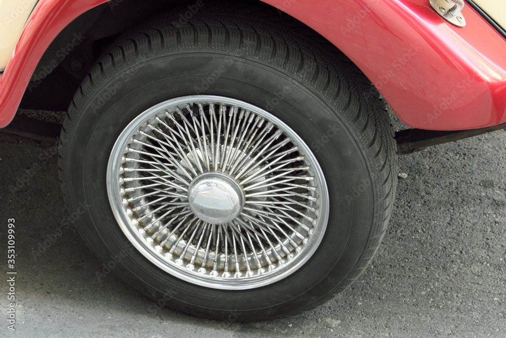 Wheel of a vintage car. Car tires.