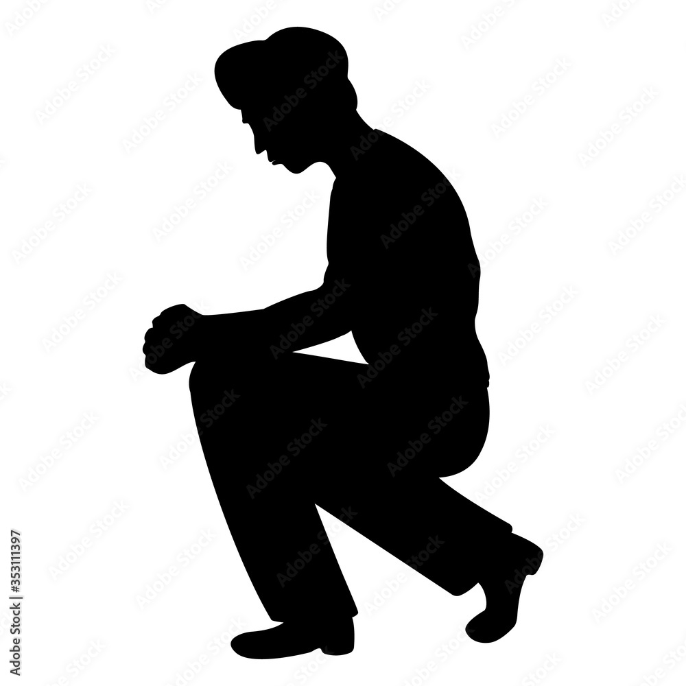 Silhouette of man squatting isolated on a white background Stock Vector ...