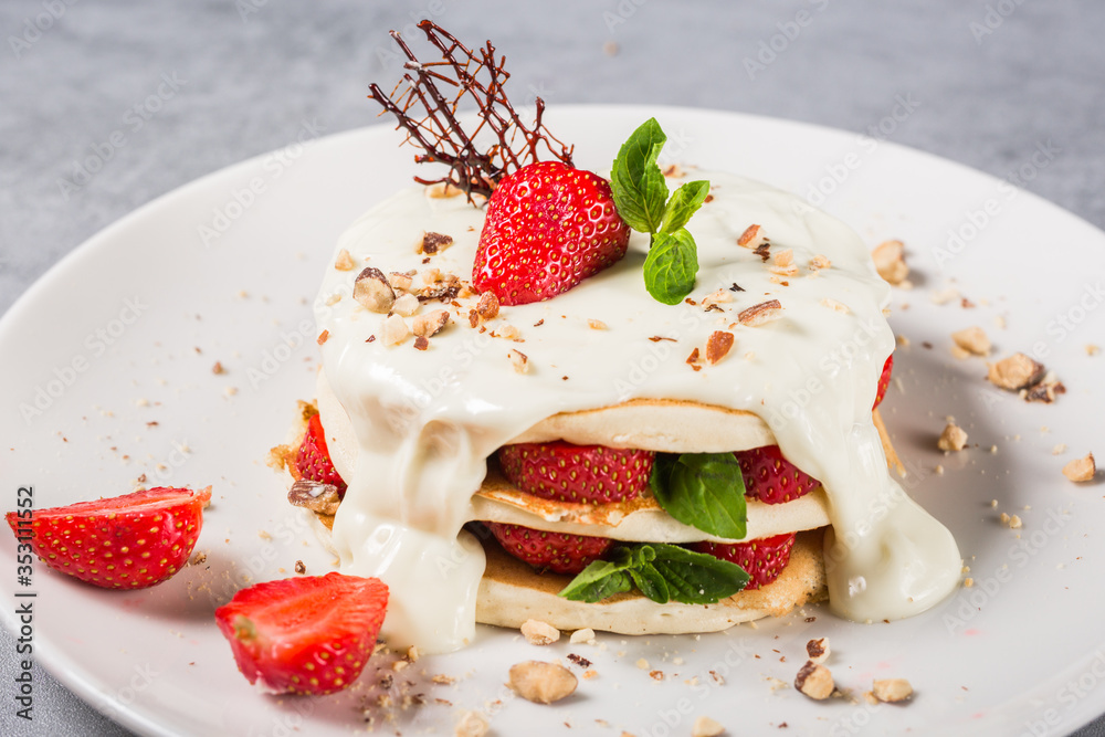tasty chocolate american pancake on plate tasty chocolate american pancake on plate