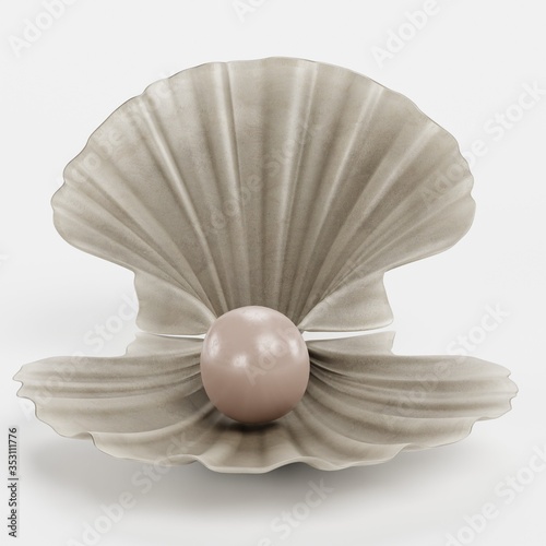 Fototapet Realistic 3D render of Clam with Pearl
