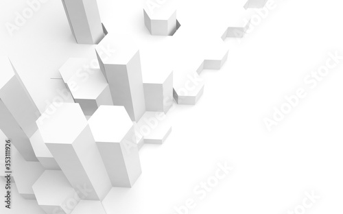 White abstract background with honeycomb. Hexagon bars isolated on white backdrop. 3D illustration