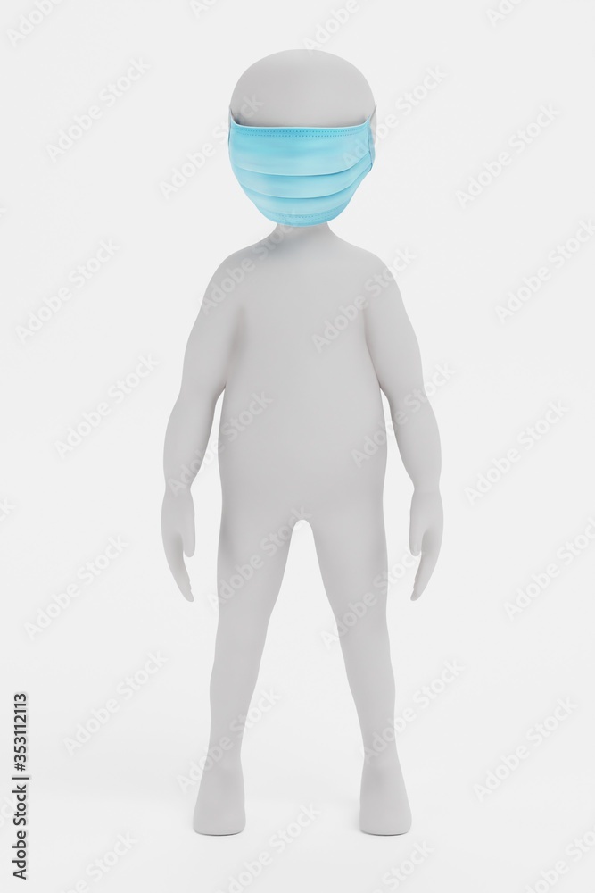 3D Render of Cartoon Character with Face Mask 3D Render of Cartoon Character with Face Mask