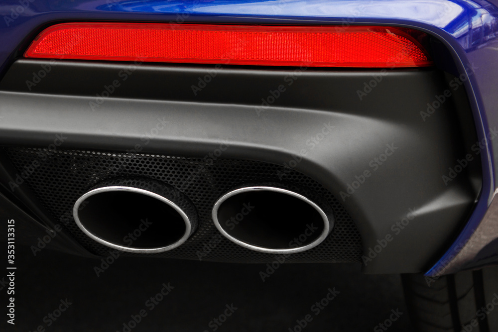 Car exhaust pipes. Car details. Part of the car. Blue