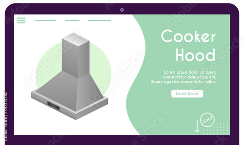 Vector banner of cooker hood in isometric view