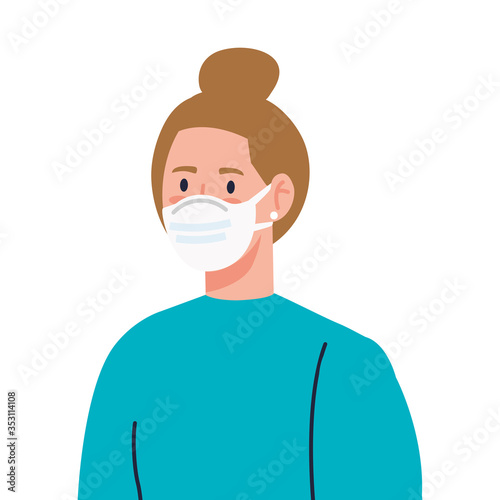 woman using medical protective mask against covid 19 vector illustration design