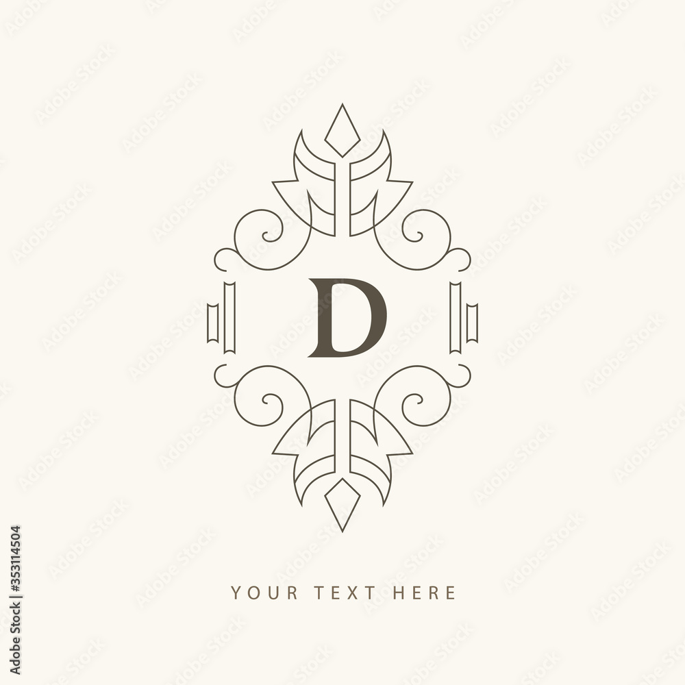 Elegant Ornament. Letter D. Graceful Emblem. Creative Logo in Linear