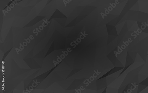 Black abstract background. Lowpoly backdrop. Gloomy crumpled paper. 3D illustration