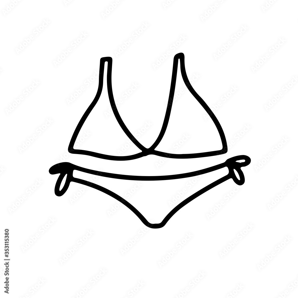 Vector hand drawn doodle style outline illustration of bikini. Ladies ...