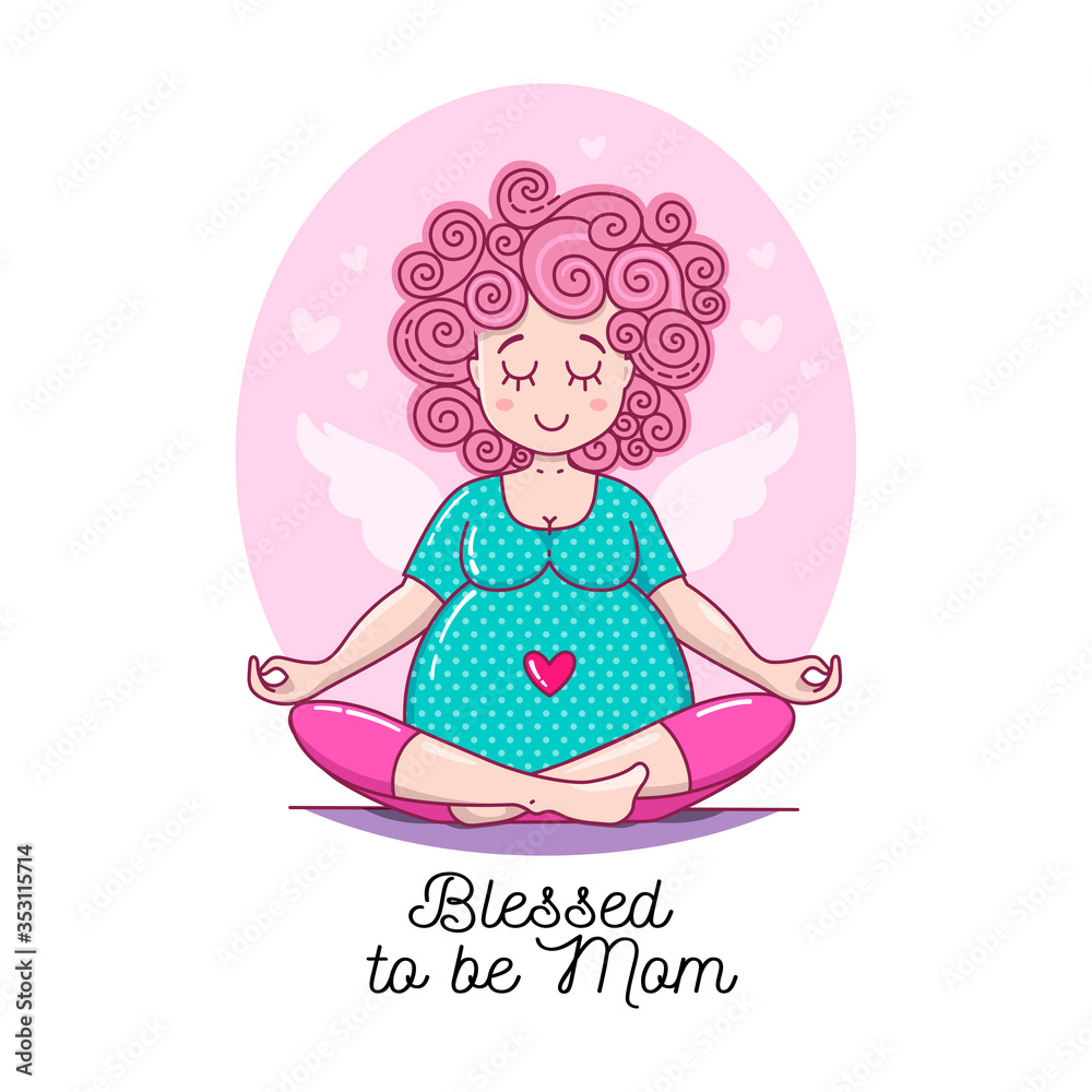 Cute Pregnant Meditating Woman. Waiting for baby vector illustration. Happy beautiful mother to be. Pregnancy card. Cute Pregnant Meditating Woman. Waiting for baby vector illustration. Happy beautiful mother to be. Pregnancy card.
