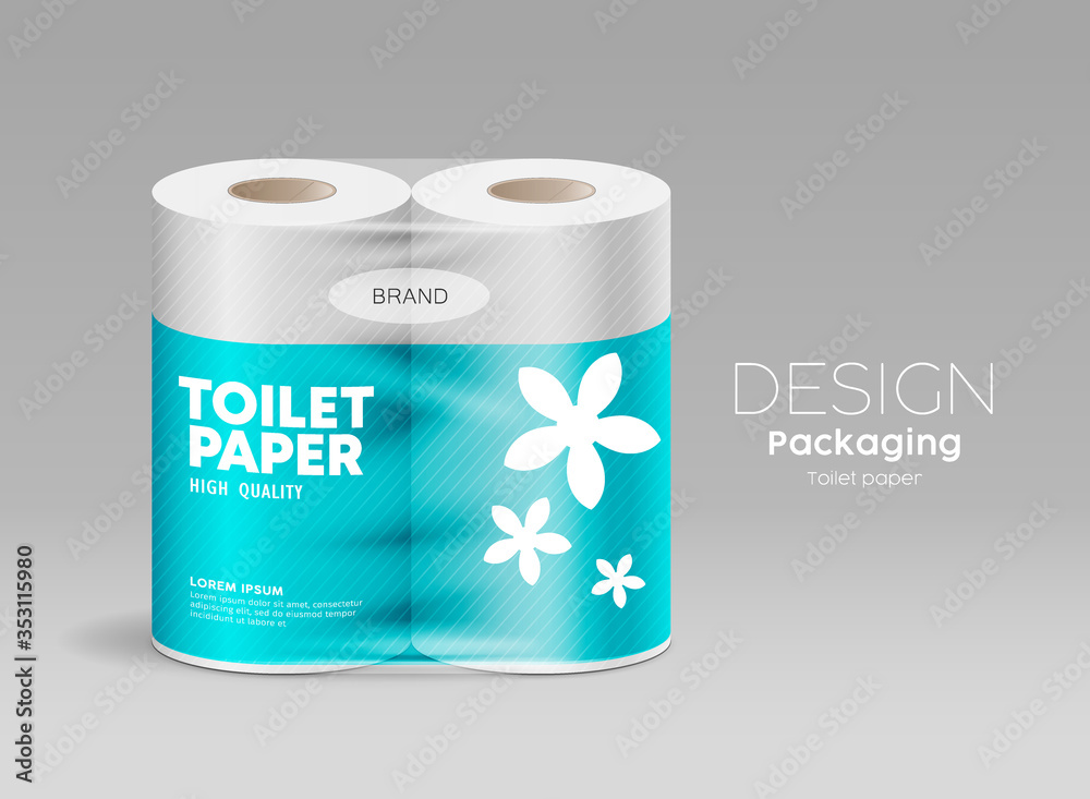 Vector Toilet paper plastic packaging roll template colorful design on gray background, illustration