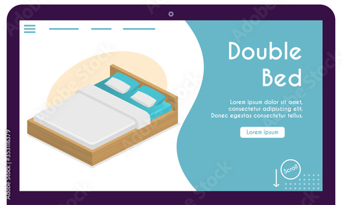 Vector banner of double bed in isometric view