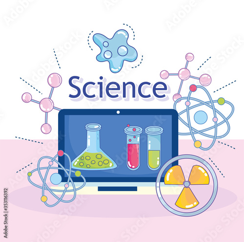science laptop device discovery flask molecule nuclear research laboratory