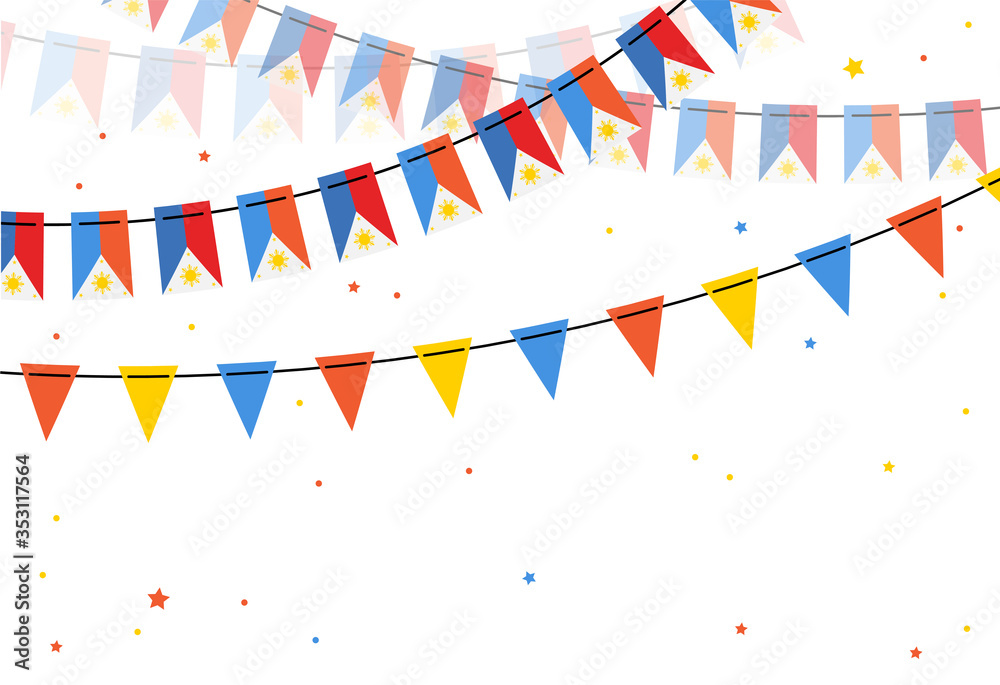 Fototapeta premium flags bunting of Philippines on white backgrounds. banner for independence day.
