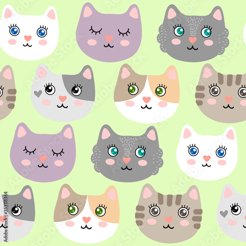 Seamless pattern with cute kitties