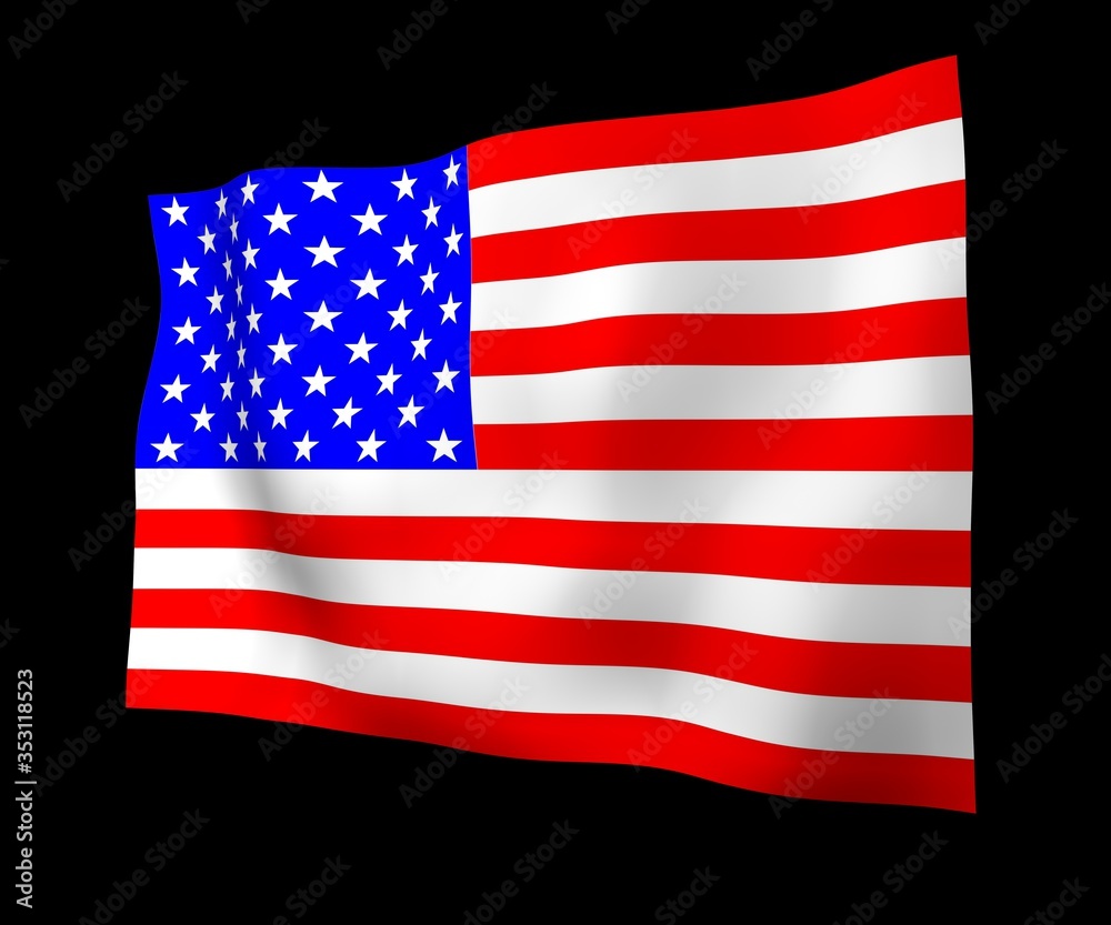 Waving flag of the United States of America on a dark background. Stars and Stripes. State symbol of the USA. 3D illustration Waving flag of the United States of America on a dark background. Stars and Stripes. State symbol of the USA. 3D illustration