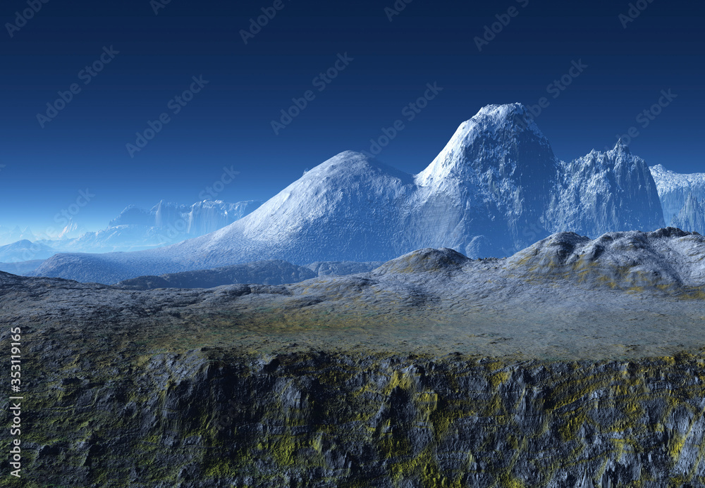 3D Rendered Fantasy Winter Mountain Landscape - 3D Illustration