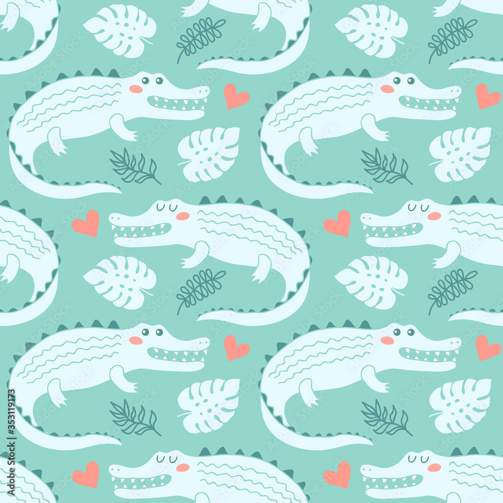 Obraz premium Seamless pattern with cute crocodiles