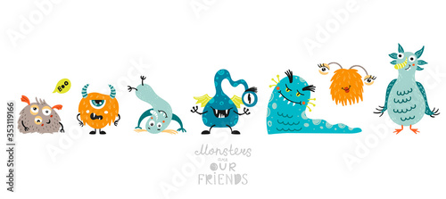Vector background with scary funny monsters