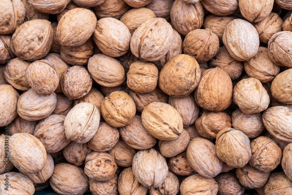 Natural walnut background pattern texture Abstract walnuts heap pattern background Blurred edges frame Natural food in-shell nuts walnuts pattern backdrop Walnuts in shell background dramatic contrast Natural walnut background pattern texture Abstract walnuts heap pattern background Blurred edges frame Natural food in-shell nuts walnuts pattern backdrop Walnuts in shell background dramatic contrast