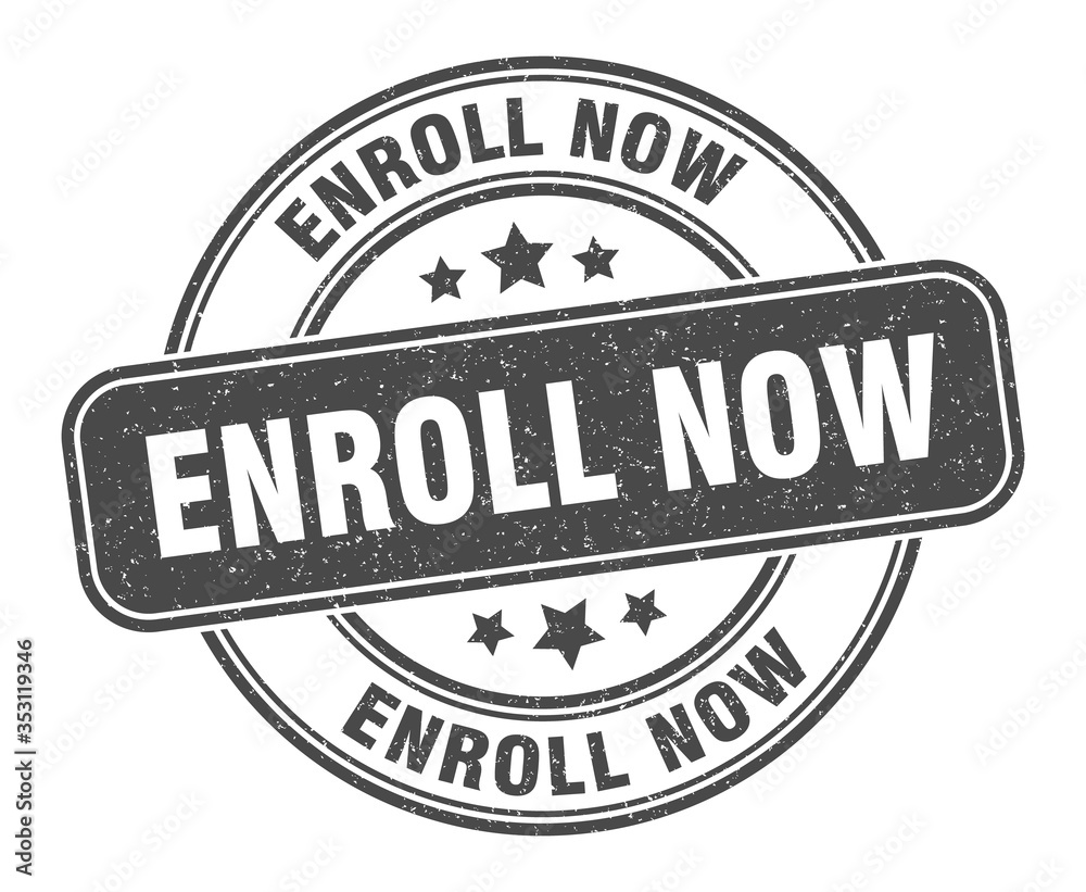 Obraz premium enroll now stamp. enroll now label. round grunge sign