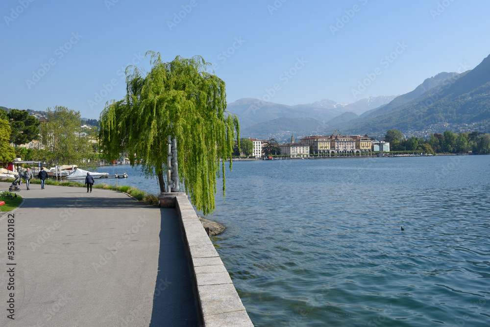 Public garden on the lakefront at Lugano on Switzerland