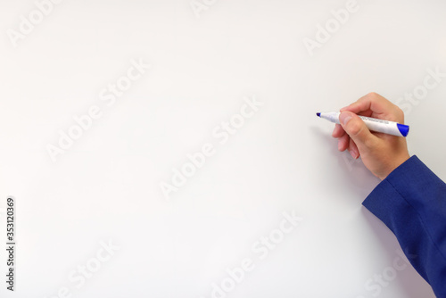 Marker held in hand near an blank white board.