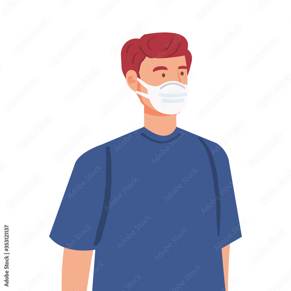 man using protective surgical mask for covid 19 prevention vector illustration design man using protective surgical mask for covid 19 prevention vector illustration design
