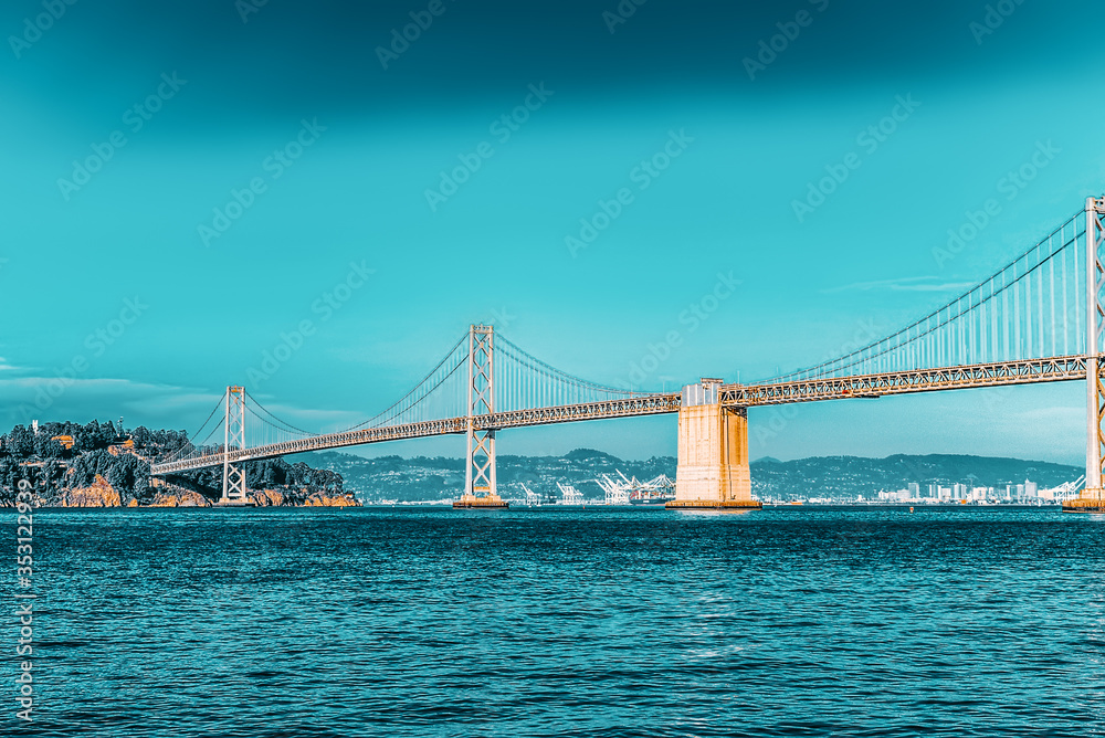 Oakland Bay Bridge. Ocean Quay in the north of San Francisco.