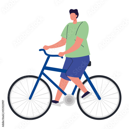 man ride in bike, young man bicycle, sport activity vector illustration design