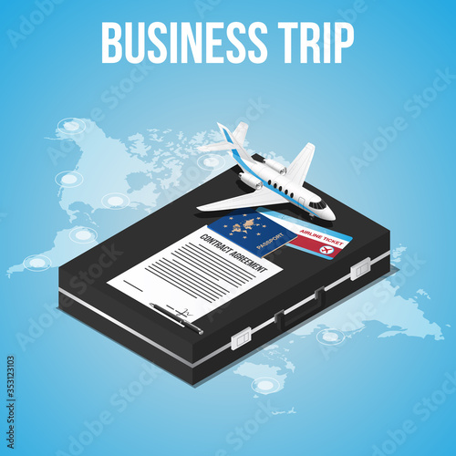 Business flight concept. Business trip illustration