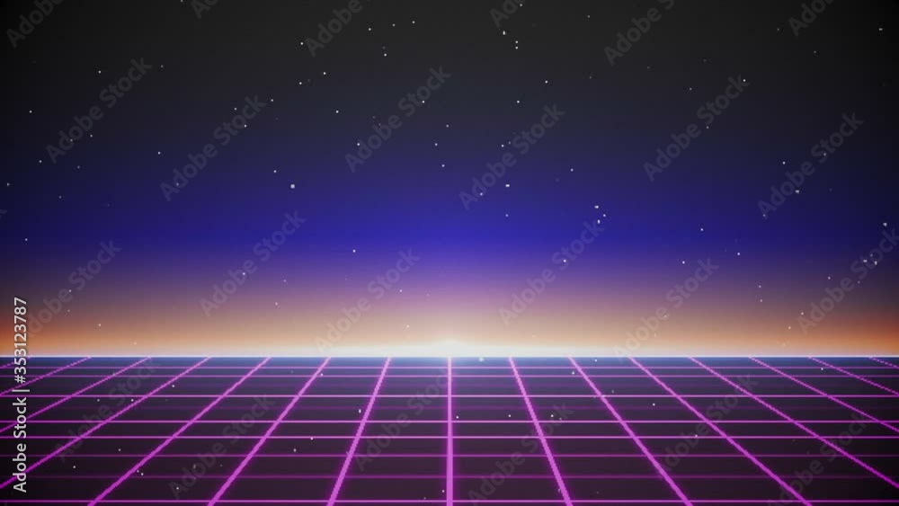 Retro Futuristic, Flight over the grid, 80s Retro Sci-fi. abstract space background. Retro Futuristic, Flight over the grid, 80s Retro Sci-fi. abstract space background.