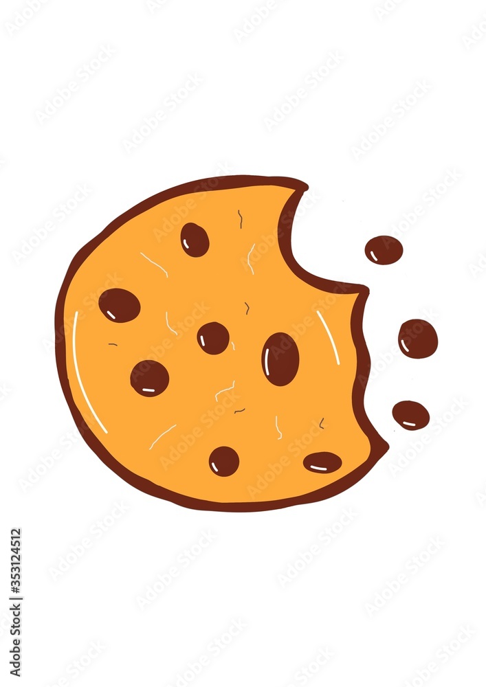 Chocolate chip cookie a bite taken. Homemade choco chip cookies with chocolate crisps isolated on white background. Bitten, broken, cookie crumbs. Sweet food. Biscuit day. Chocolate chip cookie a bite taken. Homemade choco chip cookies with chocolate crisps isolated on white background. Bitten, broken, cookie crumbs. Sweet food. Biscuit day.