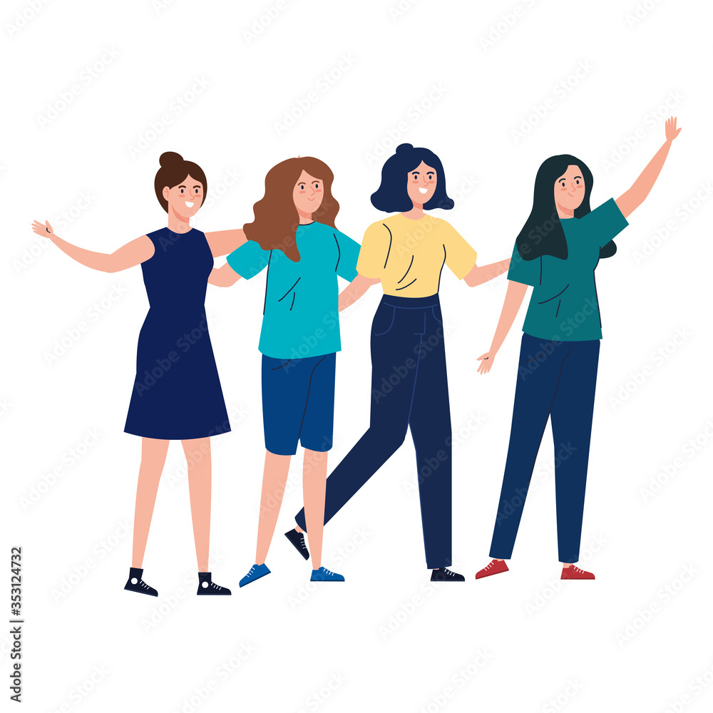 Obraz premium happy women together , group of female friends, sisterhood on white background vector illustration design