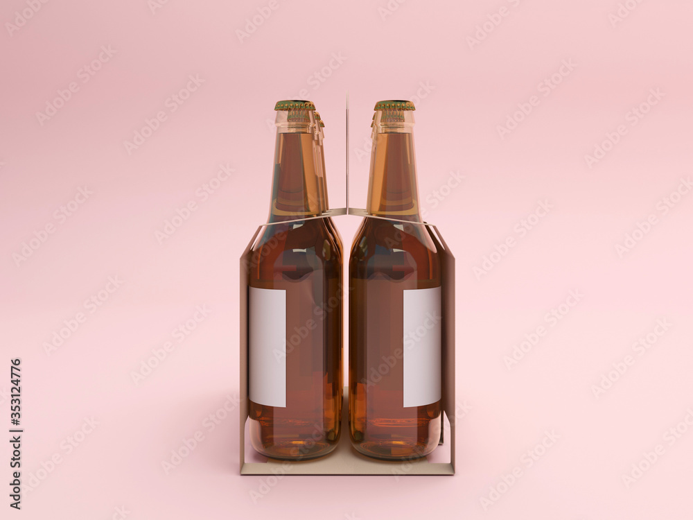 Beer bottles in a cardboard carrier - side view Beer bottles in a cardboard carrier - side view