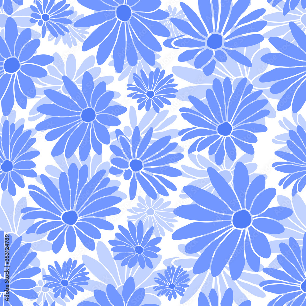 Blue Margaret Flower Floral Textile Repeat Pattern Background